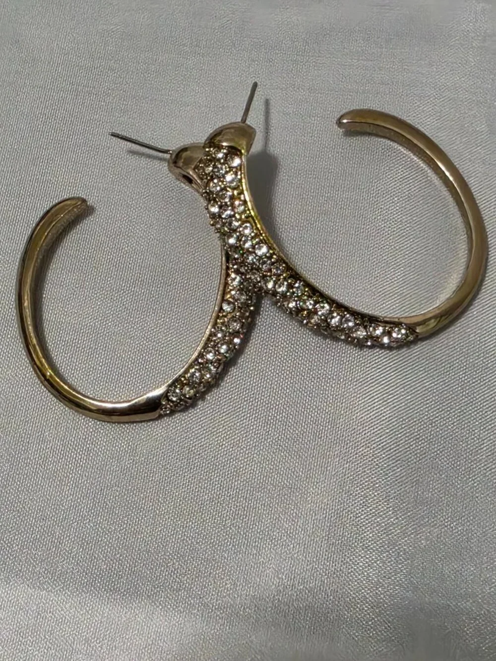 Gold Tone Pavé Crystal Hoop Earrings · Half-Pavé Open Hoops · Sparkle Statement
